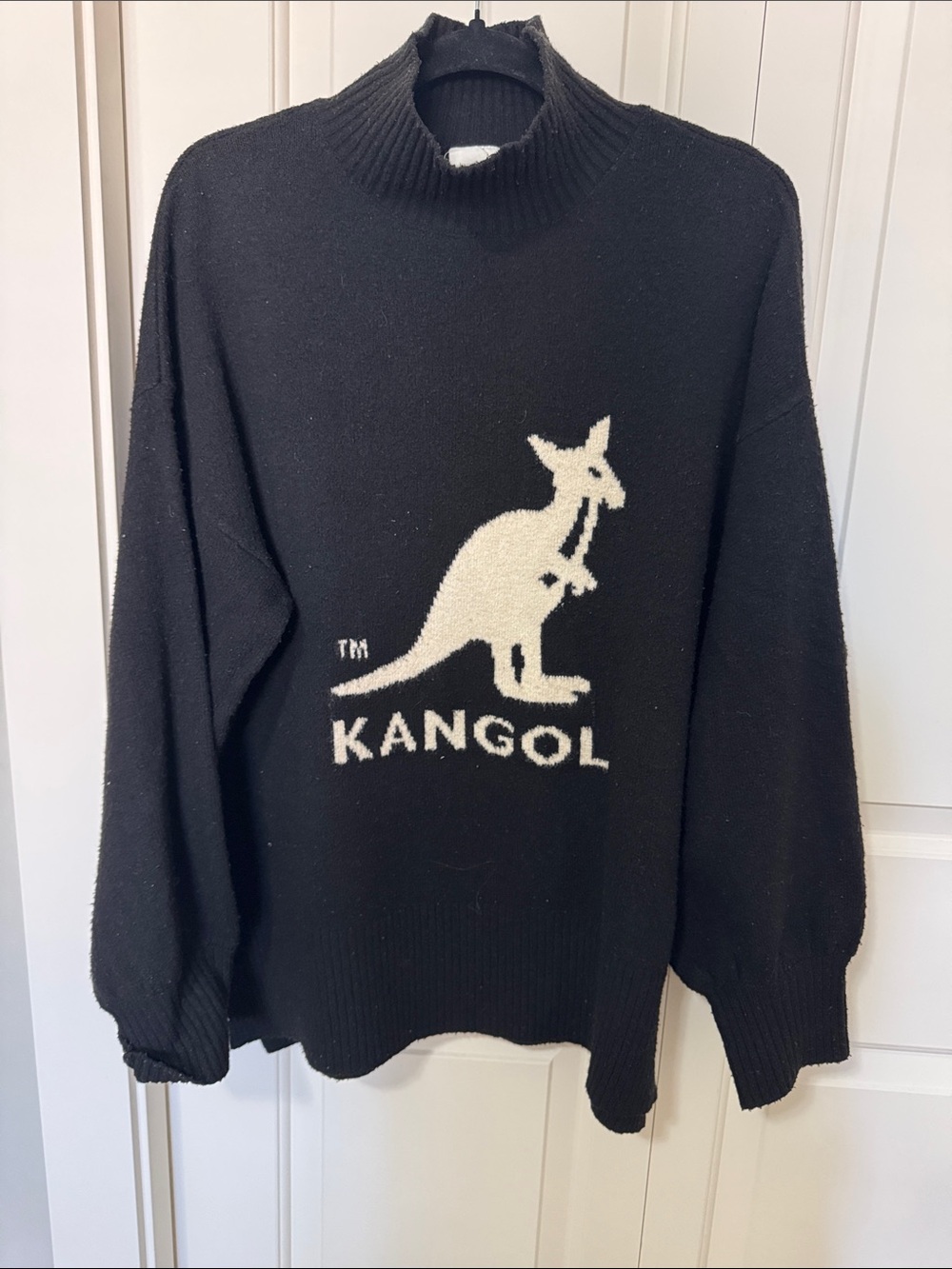 H&M Kangol Black Sweater with Cream Logo Turtleneck